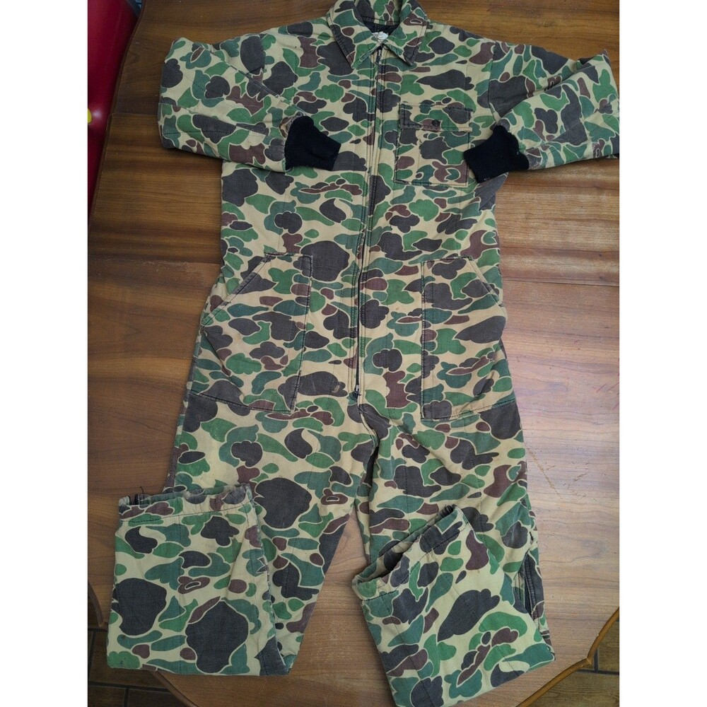 Saf-T-Bak Duck Camo Camouflage Coveralls Insulated Hunting Jumpsuit Vintage USA